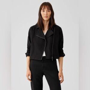 Eileen Fisher Notch Collar Denim Jacket – Black | Size Medium